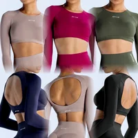 Dynamic Long Sleeve Crop Top with Logo Women Short Sleeve Yoga Top Light Weight Gym Crop Top Seamless Bicycle Sports Long Sleeve 1