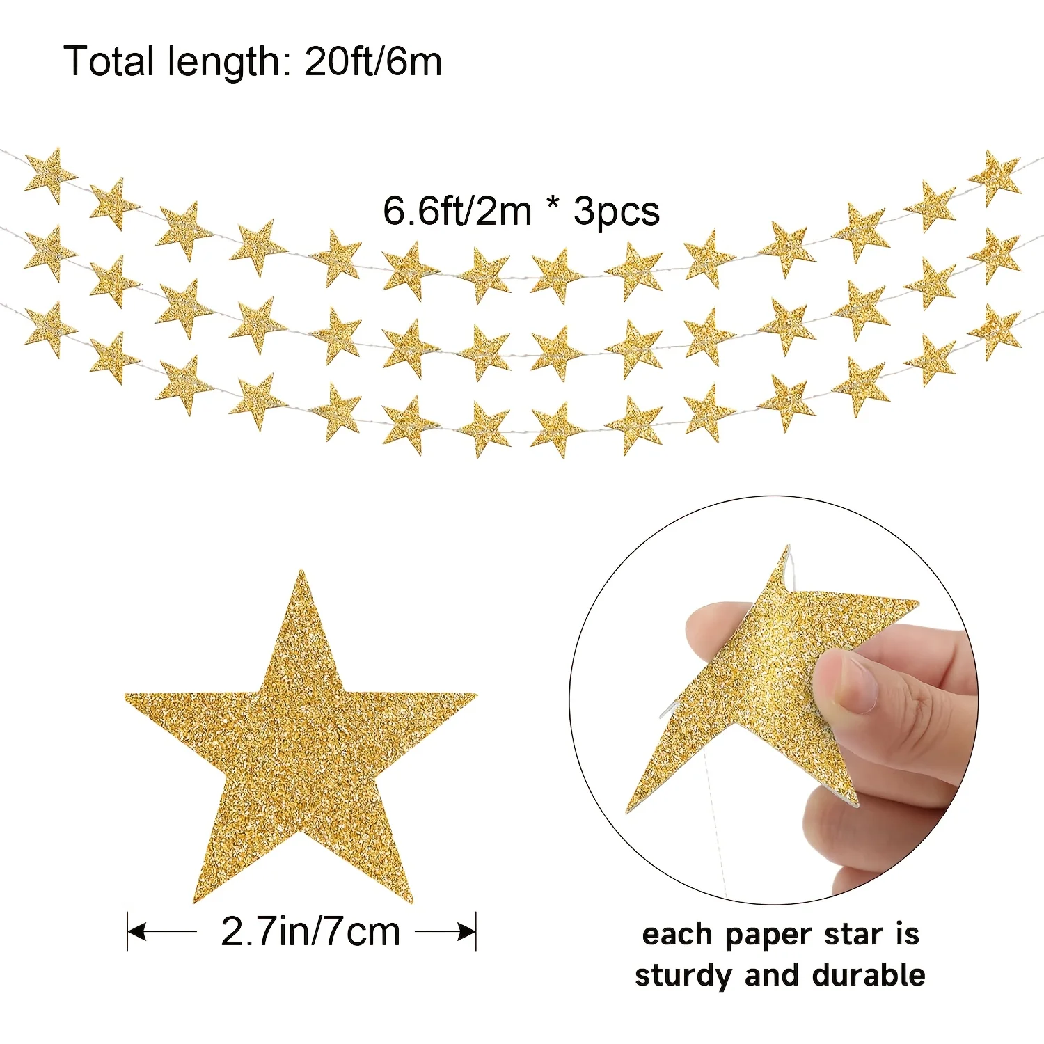 2 Stück 4 m helle goldene Papiergirlande, Sternschnur, Banner, Hochzeit, Geburtstag, Banner für Party, Zuhause, Wandbehang, Weihnachtsdekoration – Detail 5