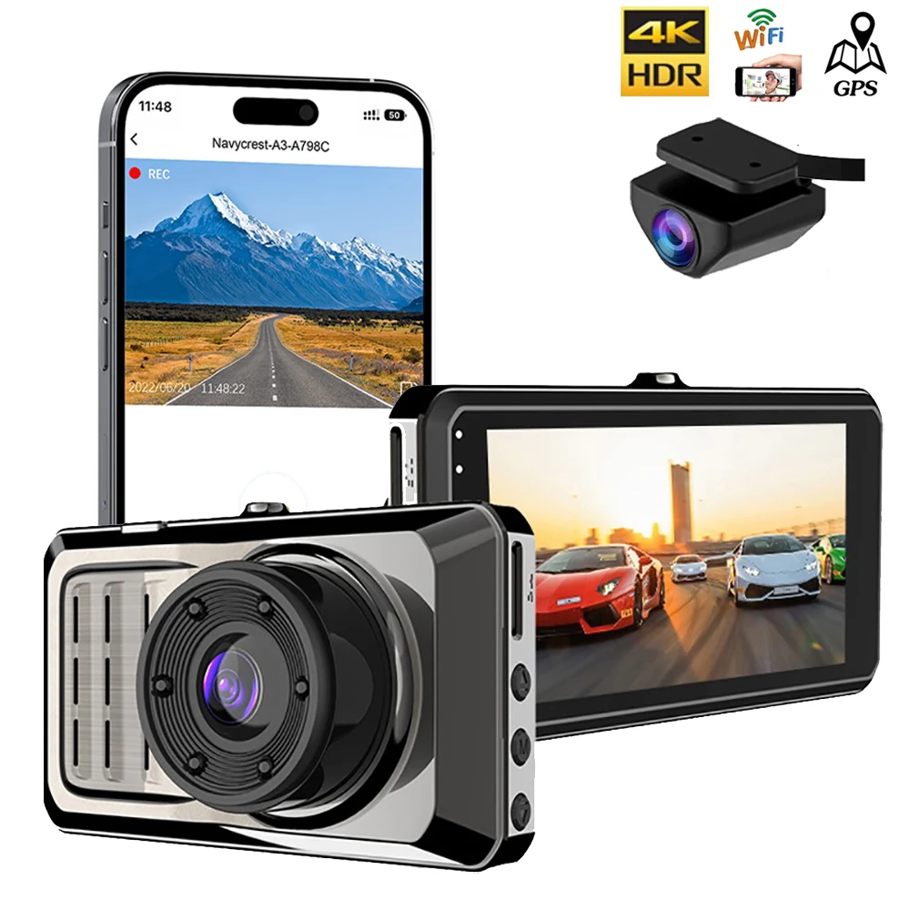 

Dash Cam WiFi GPS Car DVR Parking Monitor 4K 2160P Drive Video Recorder Night Vision Auto Black Box Front And Rear View Camera