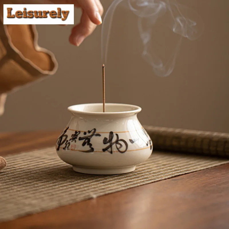 Zen Ceramic Flower Calligraphy Incense Holder Water Fountain Decoration Incense Burners Aromatherapy Censer Teaware Craft Gift