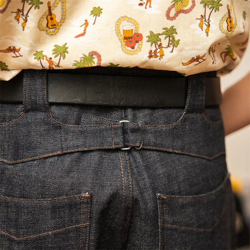 Red Tornado Back-Buckle Short Jeans 14oz Raw Denim Vintage Style Menswear Shorts 3