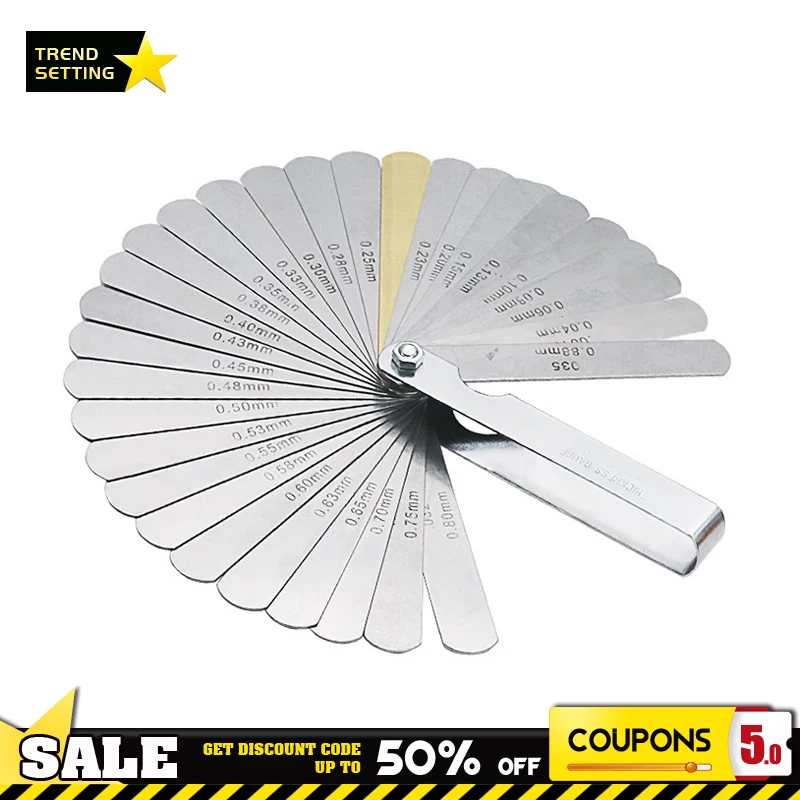 Feeler Gauge 32 Blades Metric Thickness Gage Set Tappet Valve Feeler Gauge Measuring Range 0.04mm-0.88mm