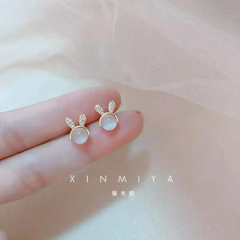 Opal Little Rabbit Earrings No Hole Ear Clips Rabbit Clip Earring Without Piercing Minimalist Earrings Jewelry CEYL269 ear clip earrings,clip earrings,ear clip