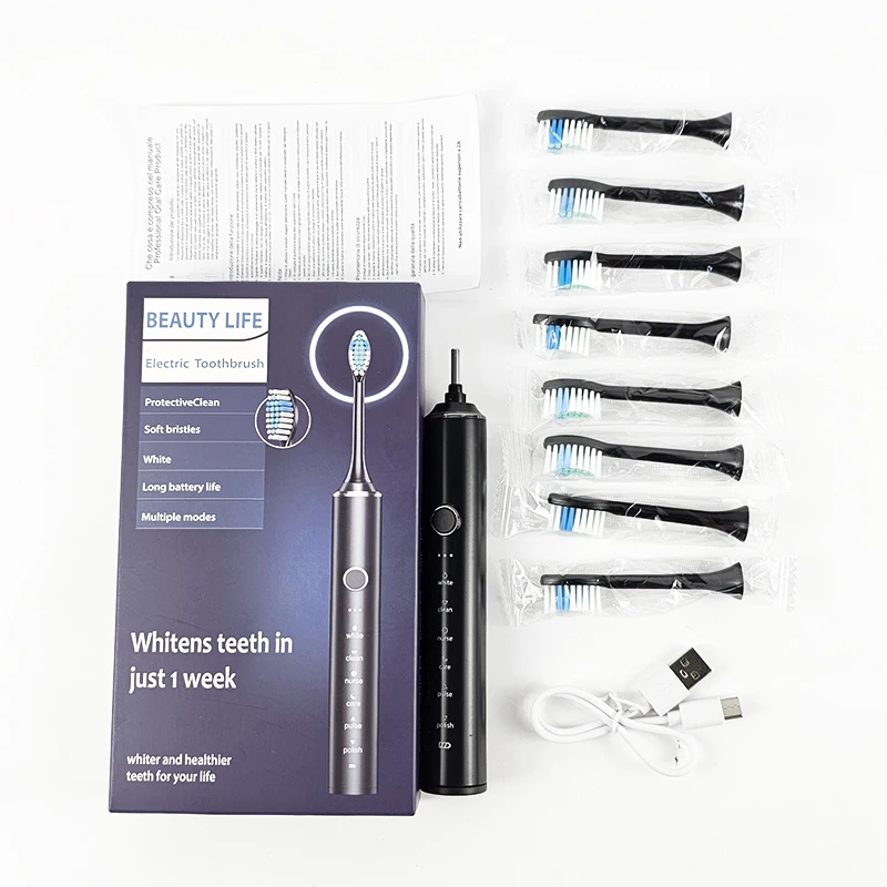 Electrical Tooth Brush With 8 Brush Head Automatic Ultrasonic Soft Bristle Household Cleaning Teeth