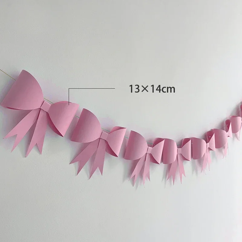 Creative Children's Birthday Party Atmosphere Decoration Paper Bow Pulling Flower Macaron Color Cute Arrangement Flag Banner