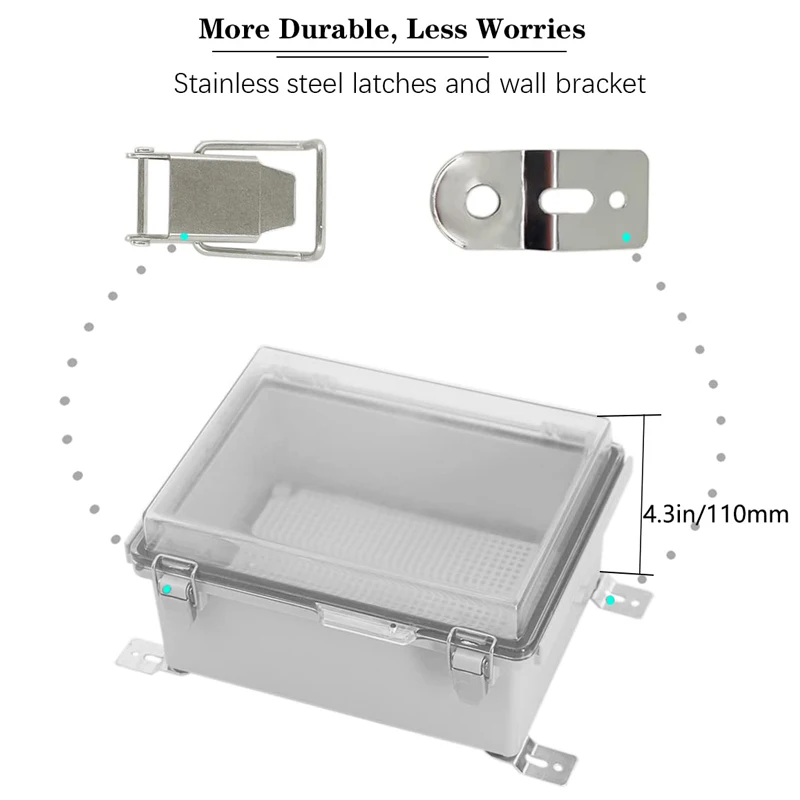 PCA - Caja de conexiones con cierre con tapa con bisagras, caja eléctrica  TC de 8.6 x 6.7 x 4.3 pulgadas, IP67 resistente al polvo, cajas de plástico