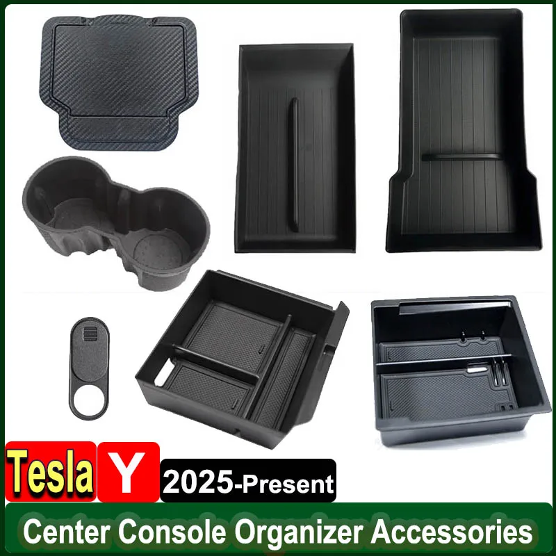 for Tesla Model Y L Juniper 2026 Center Console Organizer Storage Box Anti-slip Cup Mat Armrest Box Hidden Box YL Accessories