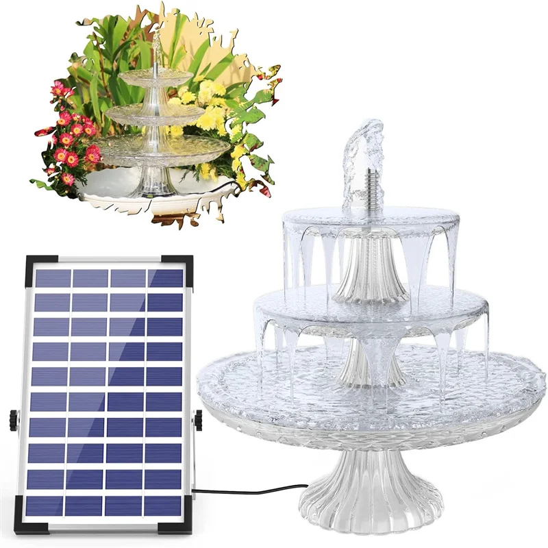 3 Tier Bird Bath with Solar Pump DIY Removable For Hummingbird Bath Garden Decoration Outdoor Bird Feeder 5.5W