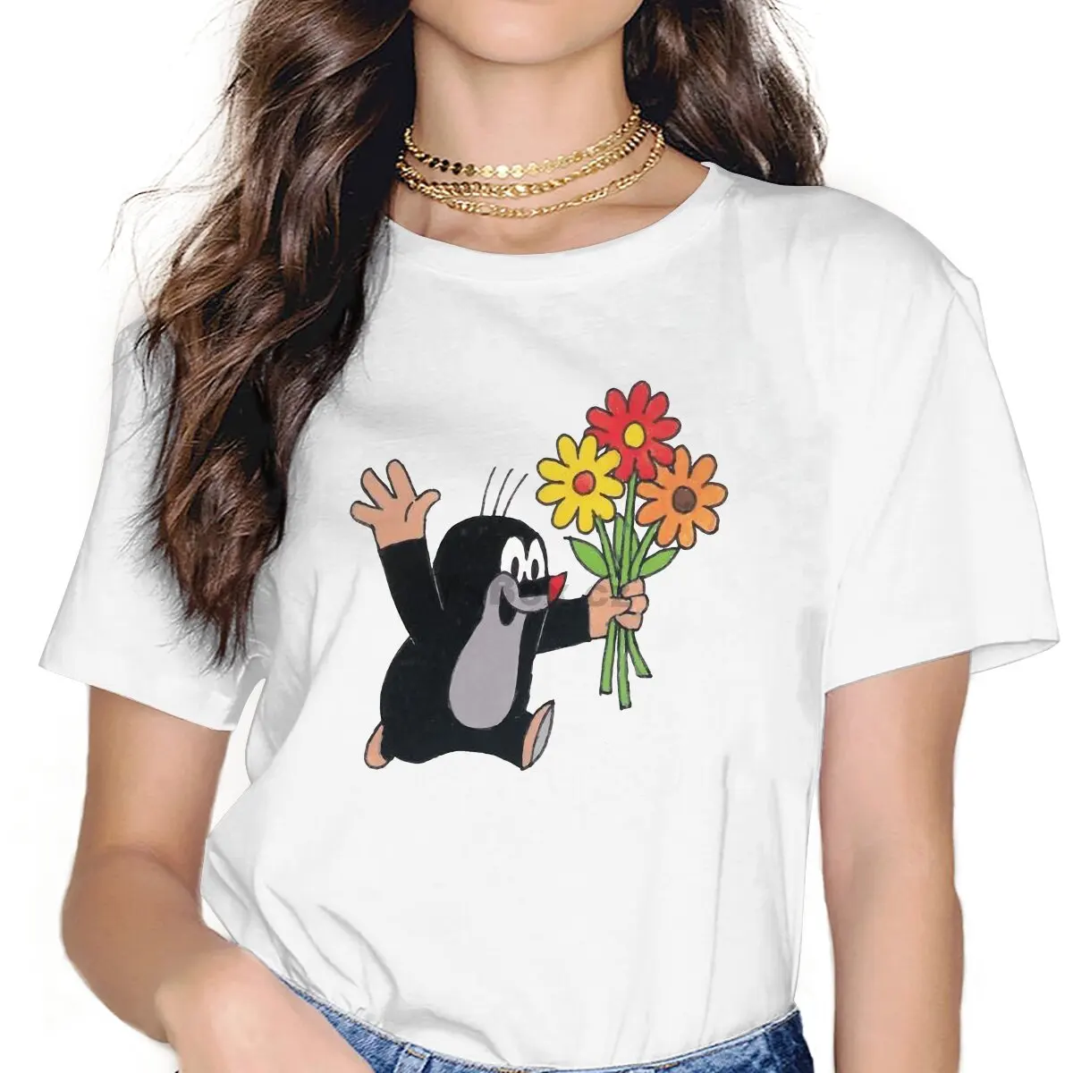 

Anime Krtek The Mole Cute Flower T Shirt Fashion Women's Tees Summer Harajuku Crewneck TShirt