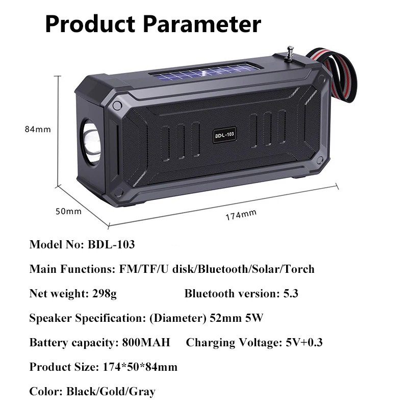 Dual Solar Charging Bluetooth Speaker Portable FM Radio with LED Flashlight Outdoor Bluetooth Soundbar Music Box Support USB TF