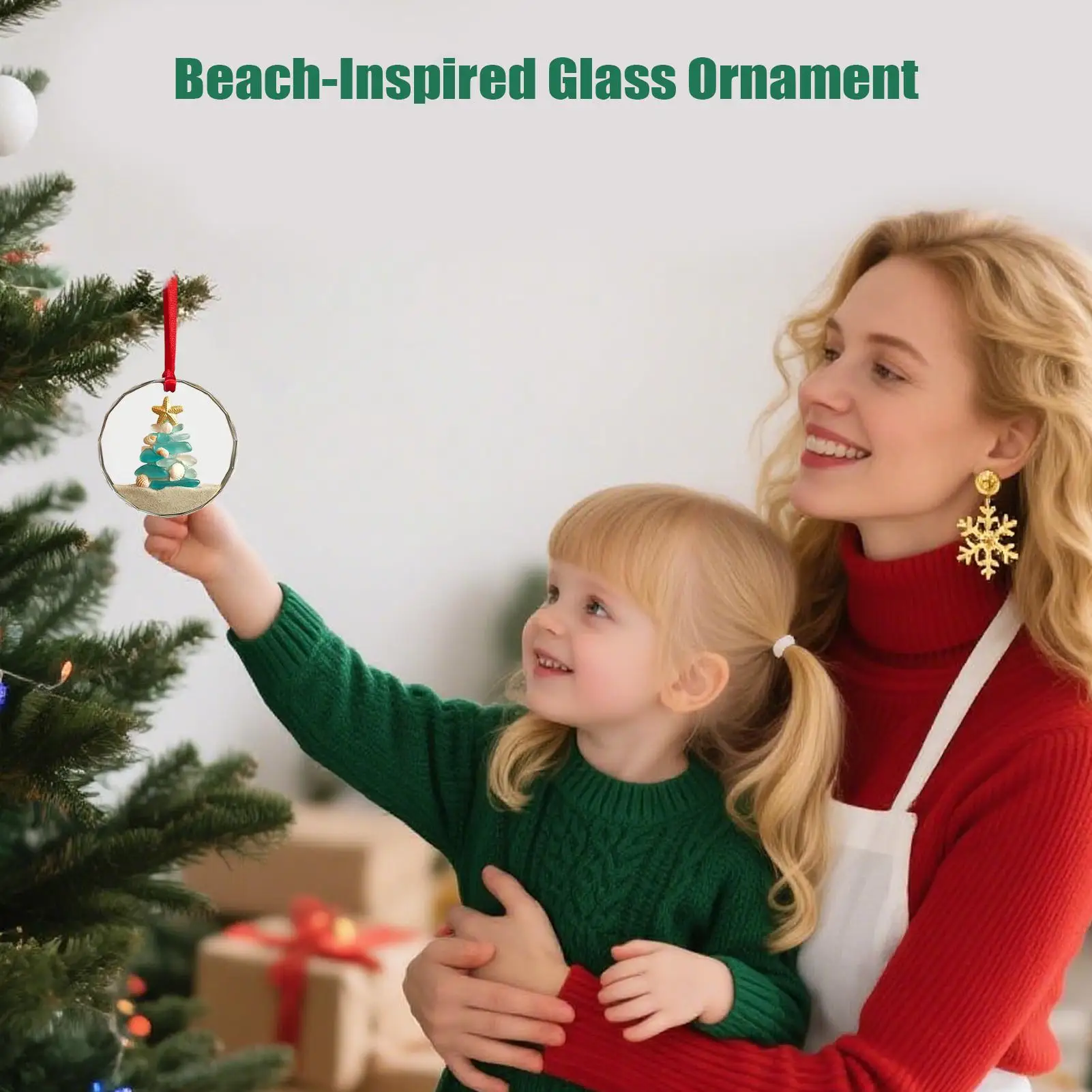 Beach Christmas Ornaments Handmade Sea Glass Pendant Decor Keepsake Charm with Rope for Bedroom Porch Window Decoration