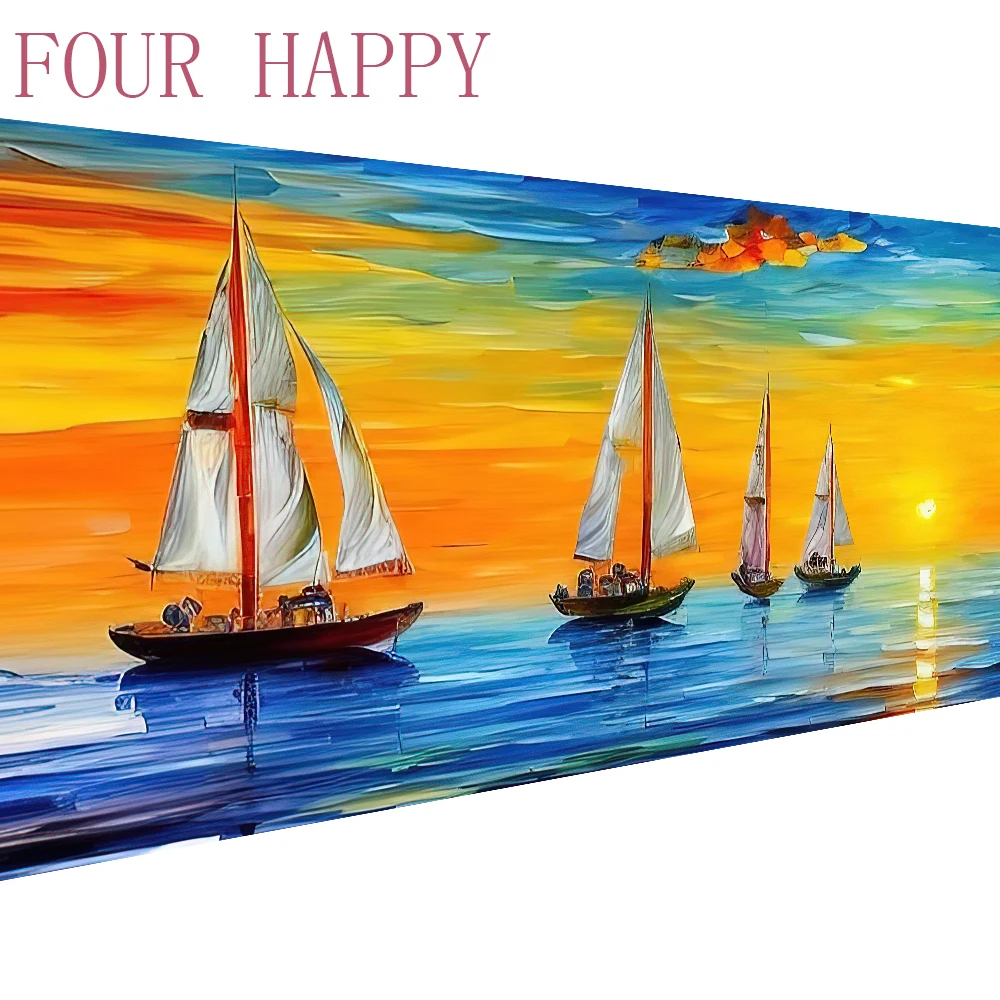 

DIY Large Diamond Painting, Cross Stitch Wall Art, Sailboat, Full Round Drill, Embroidery for Home Decor, Seascape, 5D