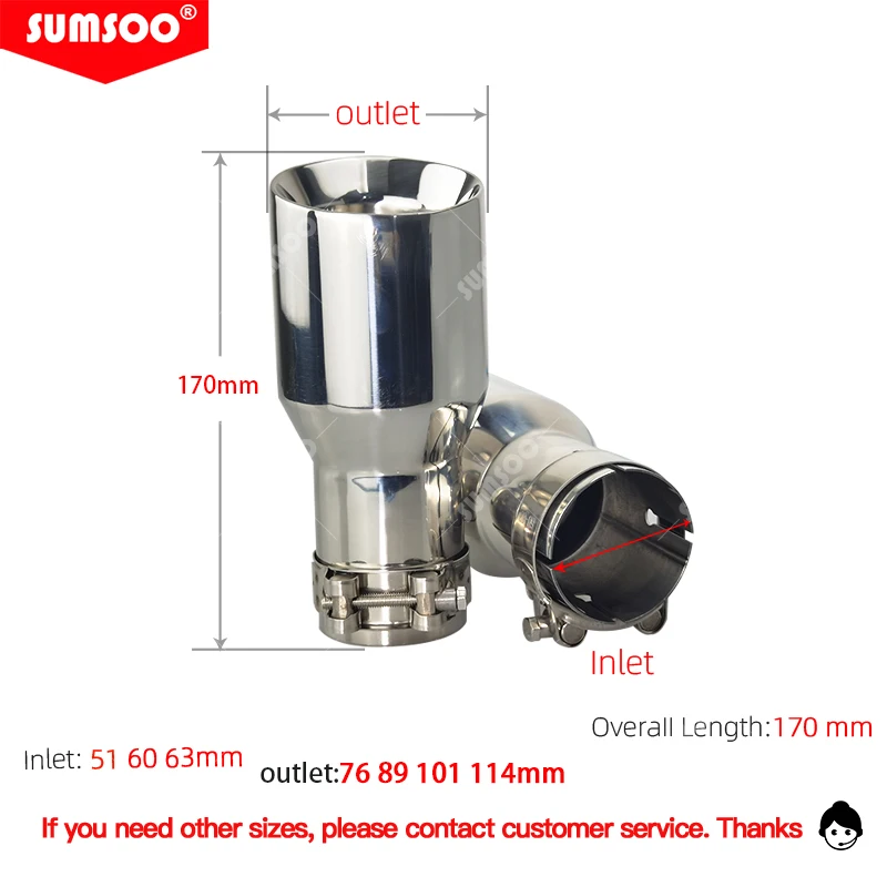 Universal Exhaust System End Chrome Pipe Car Exhaust Tip straight angle cut 1PCS 304 Stainless