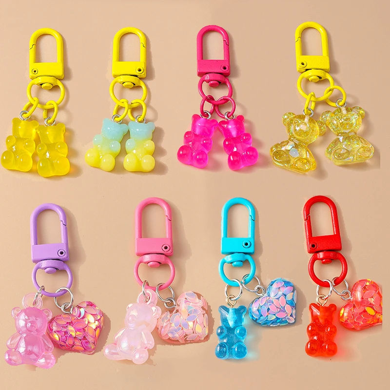 Niedlichen Harz Bär Schlüssel bund Liebe Herz Schlüssel ring Anhänger für Auto Schlüssel halter Frauen Mädchen Handtasche Dekor DIY Schmuck Geschenk