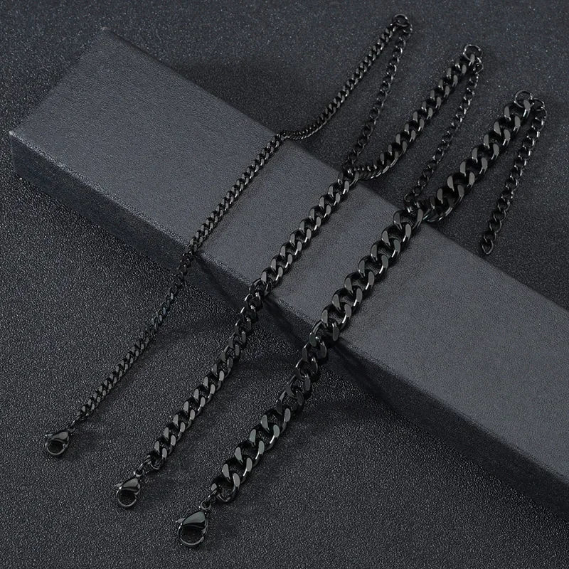 3.5-7MM Stainless Steel Chain Bracelets Men Women Punk Curb Cuban Link Chain Bangle Fashion Party Never Fade Jewelry chain bracelet