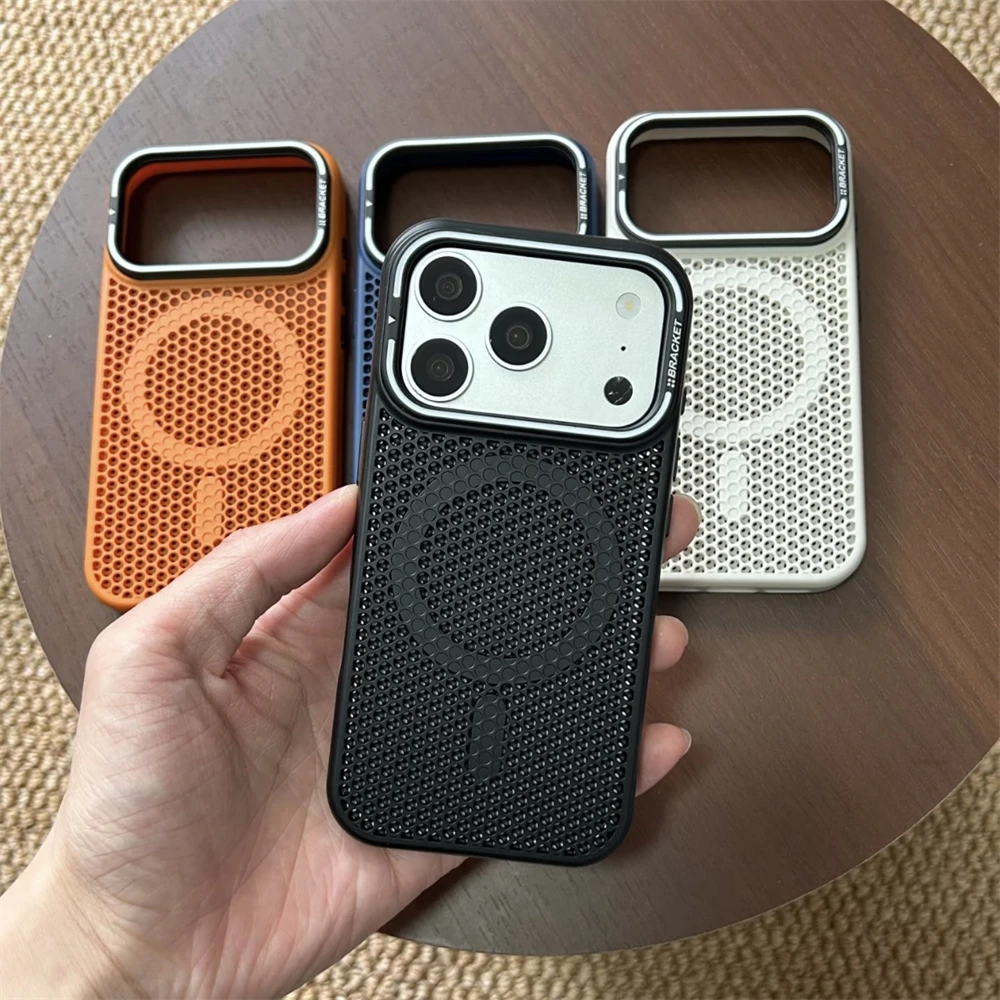 Cellular Grid Cooling MagSafe Case with Wireless Charging and Alloy Lens Holder - Shockproof Cover