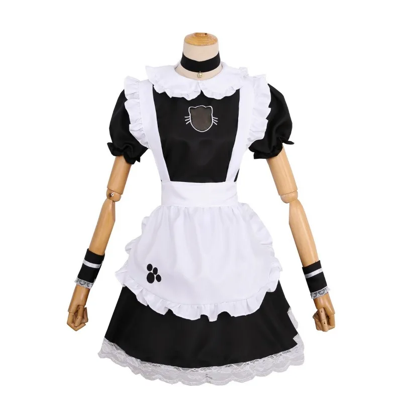 Bust Open Maid Cosplay Costume Sexy Catwomen Kitty Outfit Cotton Apron Lovely Lace Mini Dress For Women Anime Black White Lolita