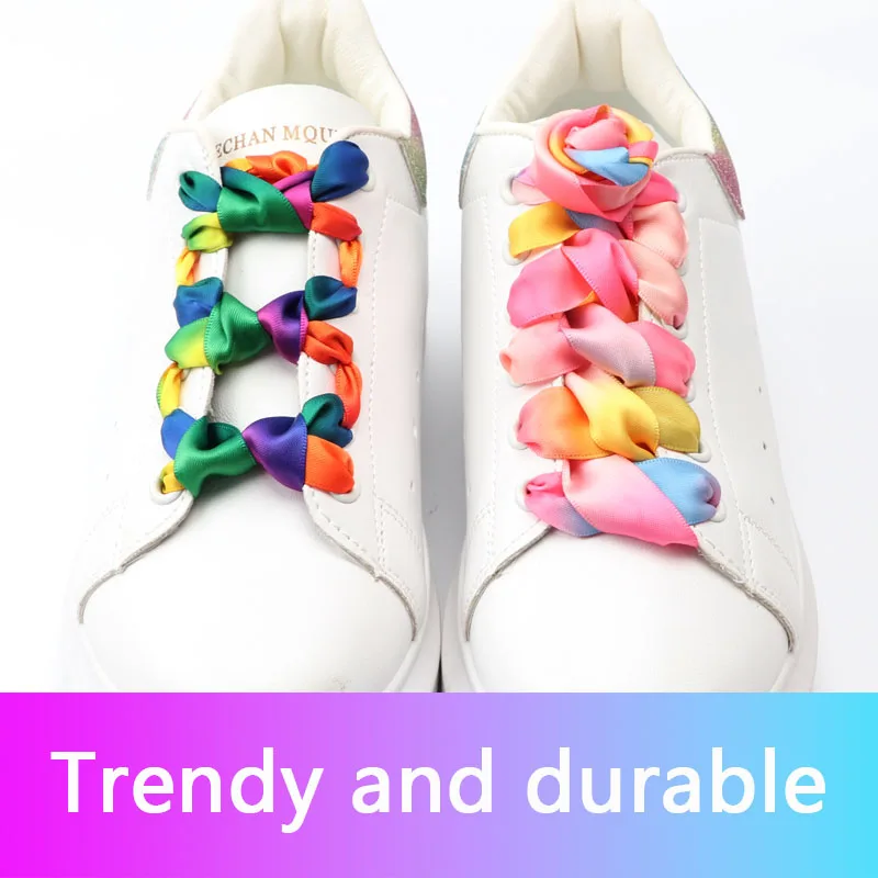 Flat Silk Ribbon Colorful Shoelaces Candy Gradient Satin Shoe