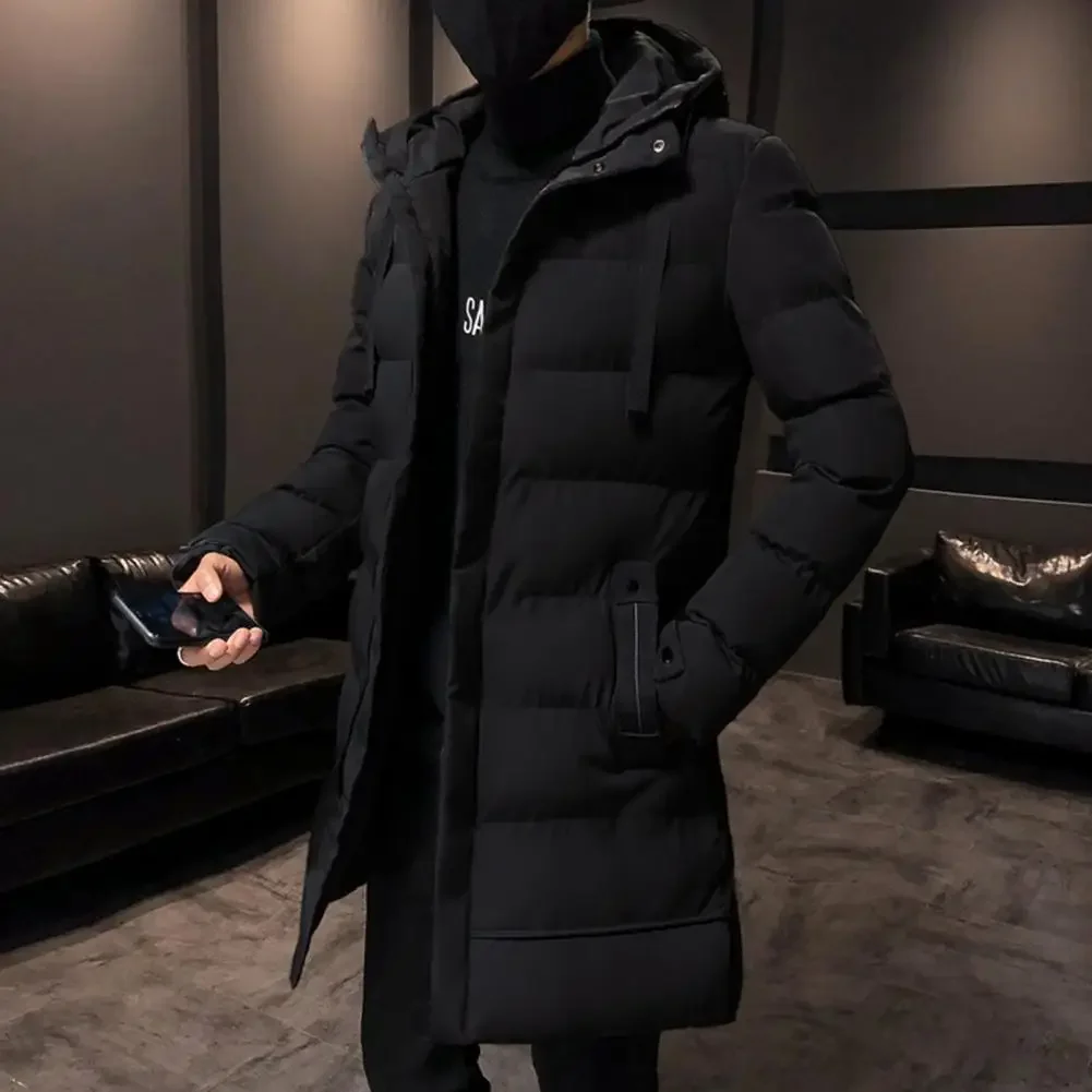 Autumn Winter Men's Jacket Cotton Clothes Hooded Long Sleeve Drawstring Mid-Length Trench Coat Parka Parka Mens Long Trench Coat