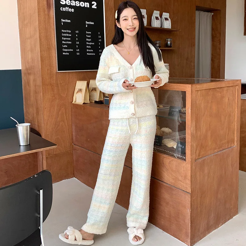 Pajamas for women in autumn and winter, soft and sweet temperament, socialite with a small fragrant style cardigan, thickened an