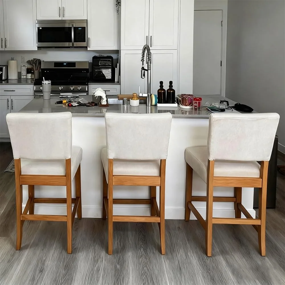 24 inches counter height bar stools set of 2, upholstered barstools with wood legs, island chairs for kitchen counter, towel cl