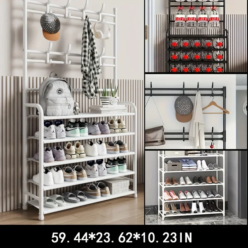 [Hot Sale 80% Off ]23.62inch Wide 4/5 Layers Multifunctional Shoe Rack 8 Double Hooks Multi-purpose Hanger Shoe Rack Self-assem 5