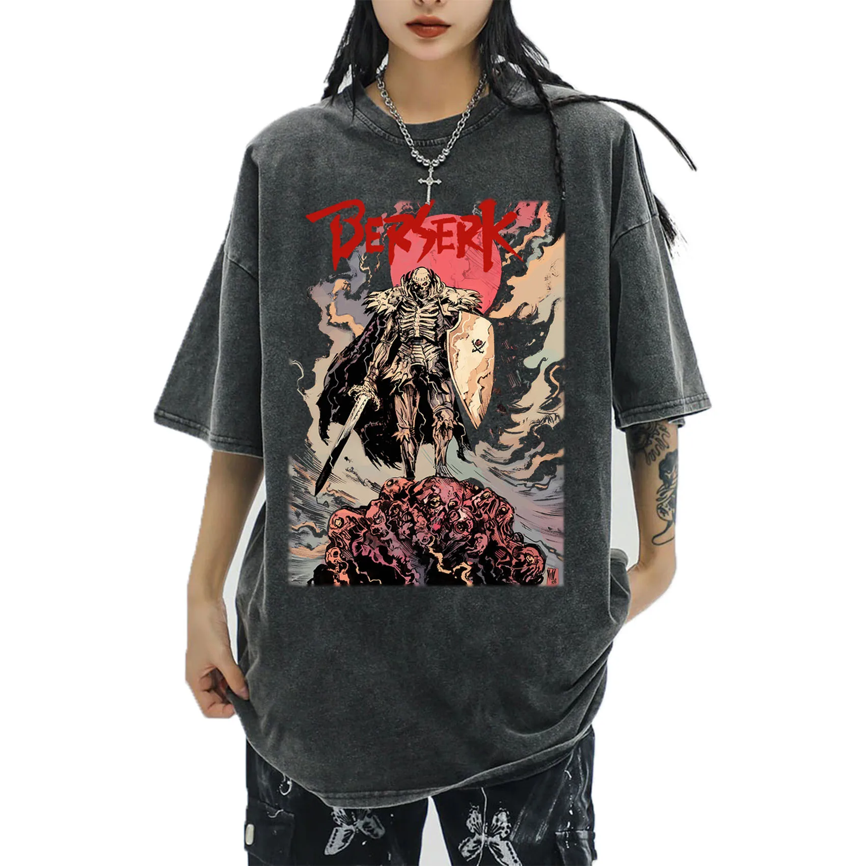 

Berserk потертая рубашка Berserk винтажные потертые рубашки Berserk Fan Подарочная потертая рубашка Harajuku о-образный вырез хлопковые Винтажные Футболки унисекс