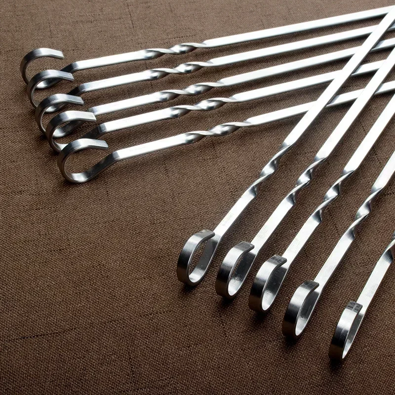 10pcs/set Stainless steel 430 BBQ stick thickened 41cm household mutton skewers iron drill BBQ stick tool stick.