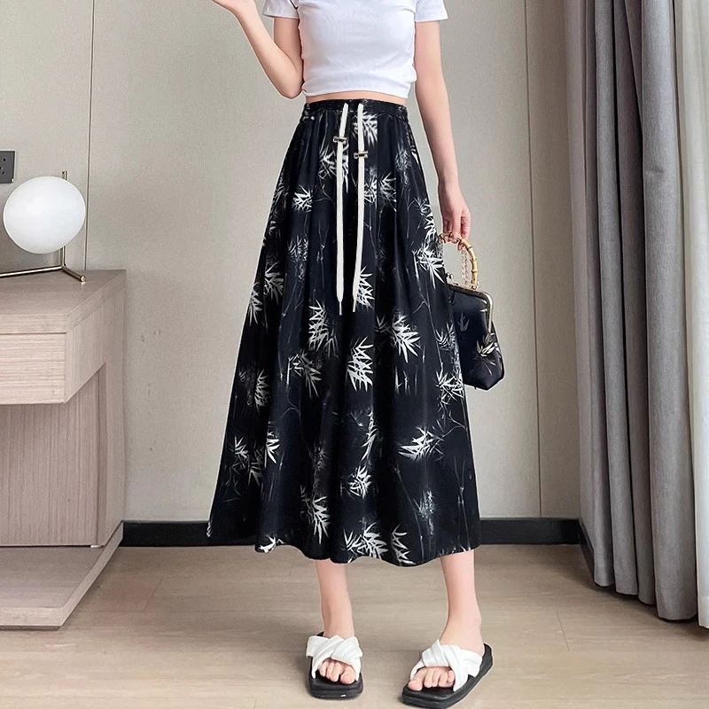 Chinese Style Maternity Culottes Drawstring Waist Wide Legs Trousers Fashion Printing Pregnant Woman Pantskirt Wide Leg Pants 5