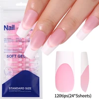 120 faux ongles français carrés moyennement longs en acrylique, à couverture complète, à presser, pour femmes, tailles mixtes 2