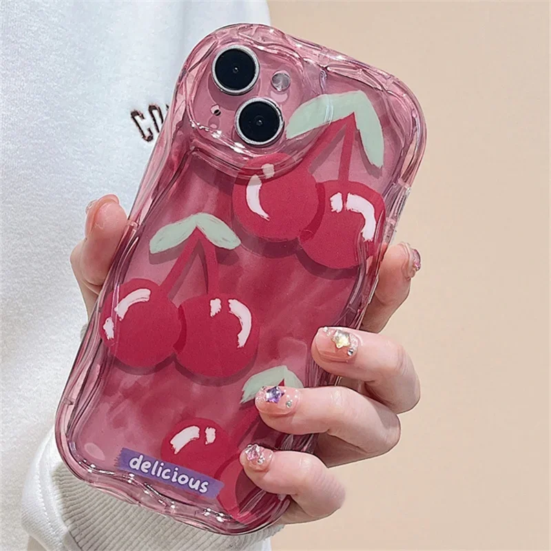 thumbnail image 1 of Pink Peach Cherry Cover For Samsung Galaxy A54 A34 A51 A53 A32 A52 A32 A73 S23 Ultra S20 FE S21 Plus Soft TPU Flower Wavy Case, 1 of 5