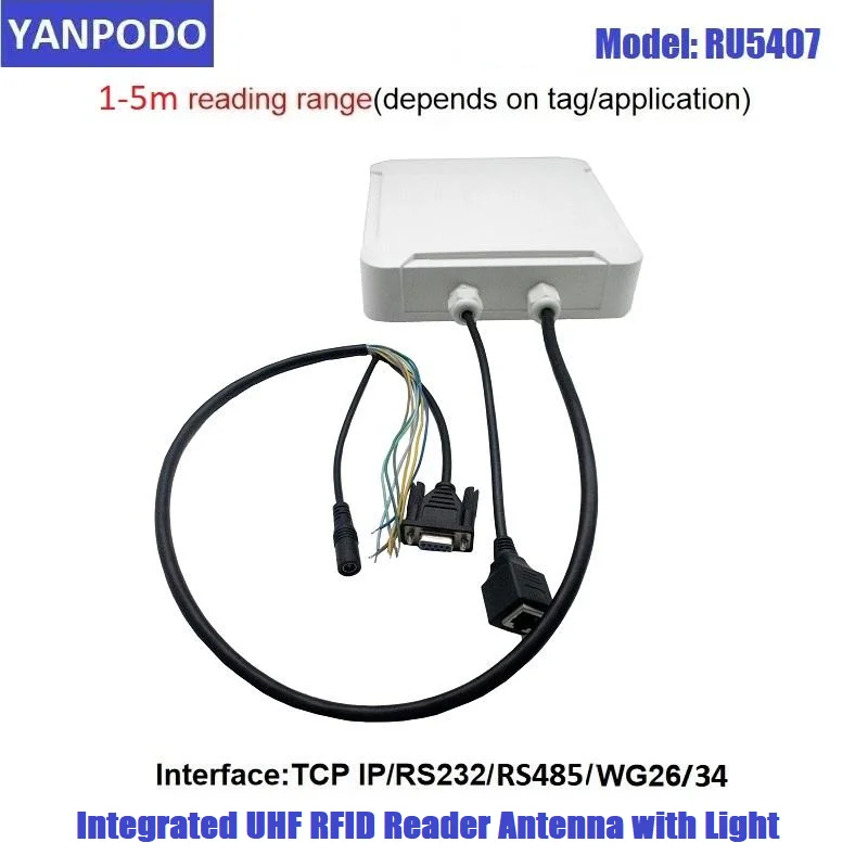 UHF RFID 통합 리더 7dBi 안테나 1-5M 범위 램프 RS232/USB/TCP IP/RJ45/WG26/WG34/RELAY 무료 SDK 차량 주차