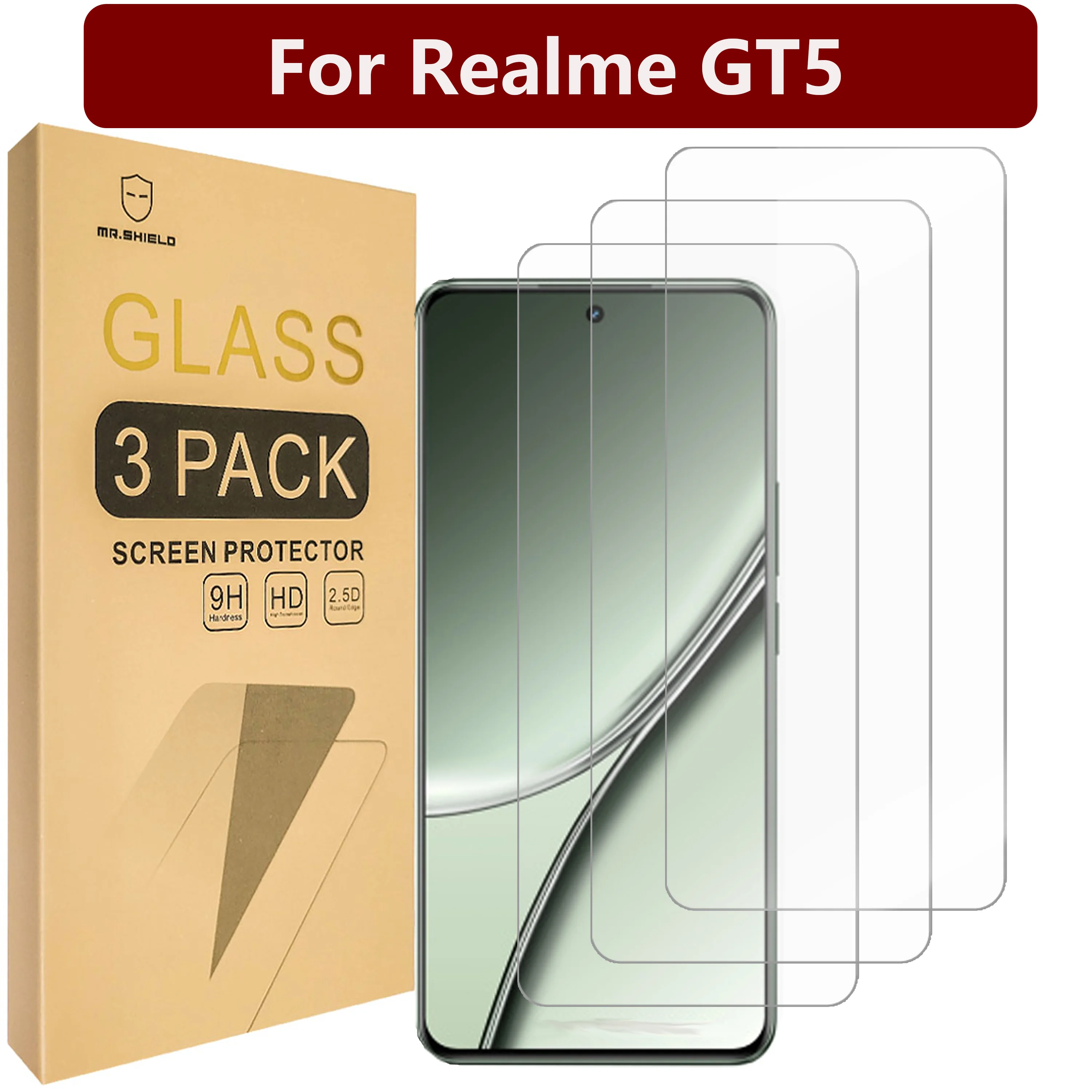 

Mr.Shield [3-Pack] Screen Protector For Realme GT5 [Tempered Glass] [Japan Glass with 9H Hardness] Screen Protector