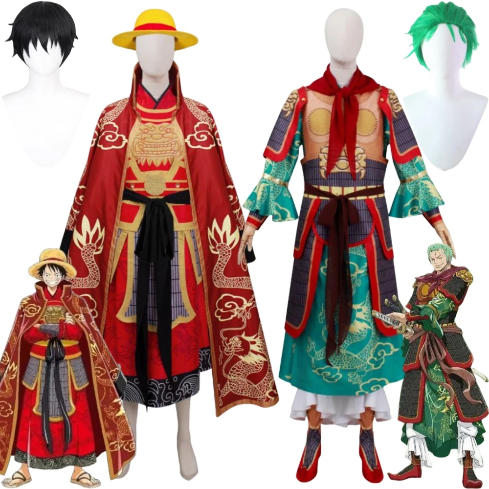 

Anime Monkey D Luffy Roronoa Zoro Cosplay Costume Wig Chinese Style General Uniform Halloween Stage Performance Role Play Suit