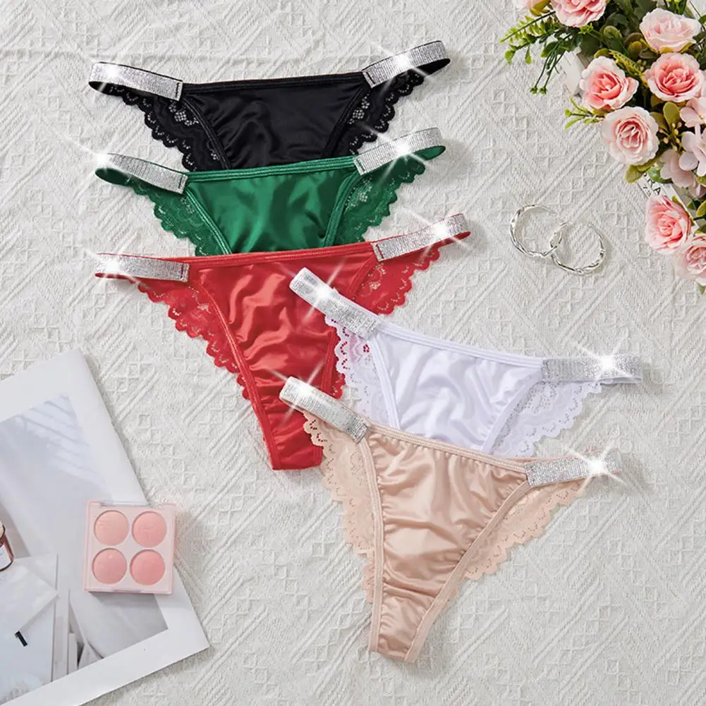 

Lace Low Waist Panties Stylish Women's Sequin Lace Panties Low Waist Hollow Out Design with Flower Embroidery Breathable