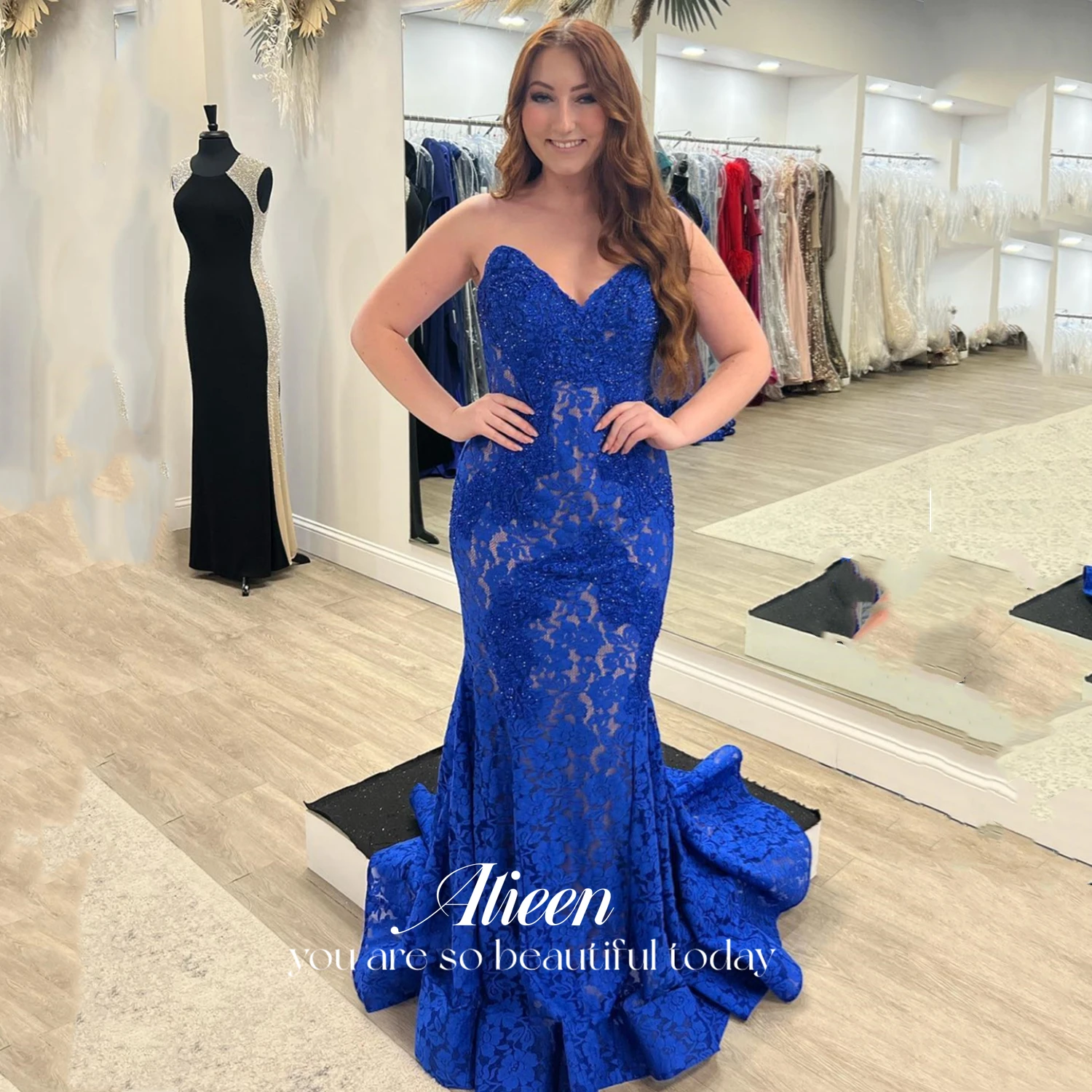

Aileen Blue Evening Dresses Woman Elegant Party Dress for Women 2024 Applique Mermaid Strapless Lace Sexy Cocktail of Dresses