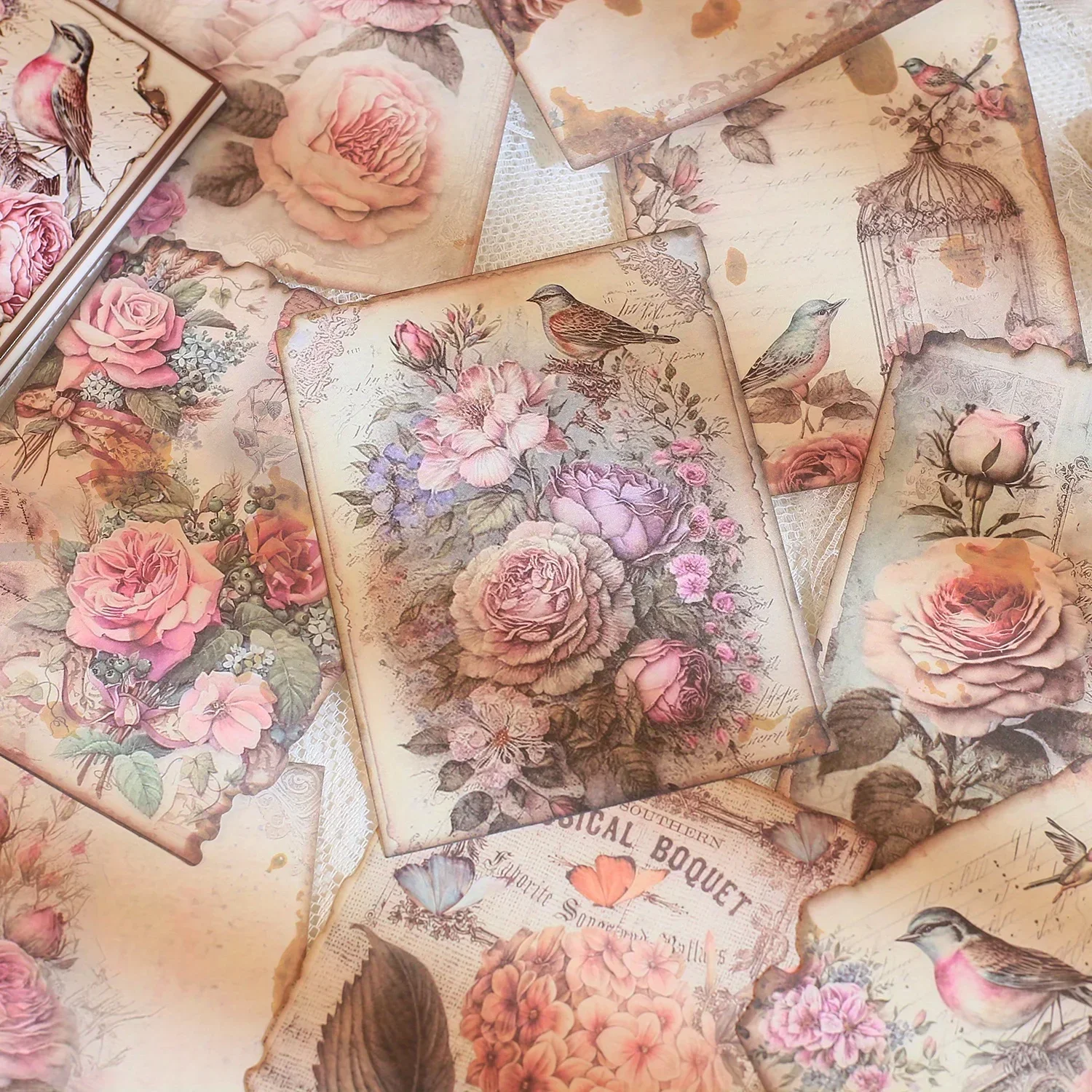 30 sheets Vintage Scrapbook Paper Flower Materials Paper for Junk Journal Supplies DIY Collage Wall Decor Diary Craft