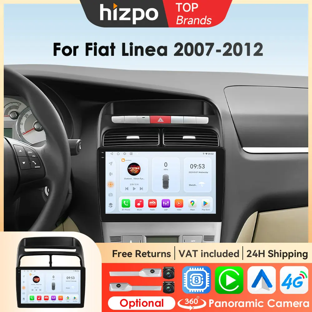 Hizpo 9 Zoll Auto-Intelligent-Bildschirm für FIAT Grande Punto Linea 2007 - 2012 Multimedia GPS Android Auto Carplay Player Octa Core