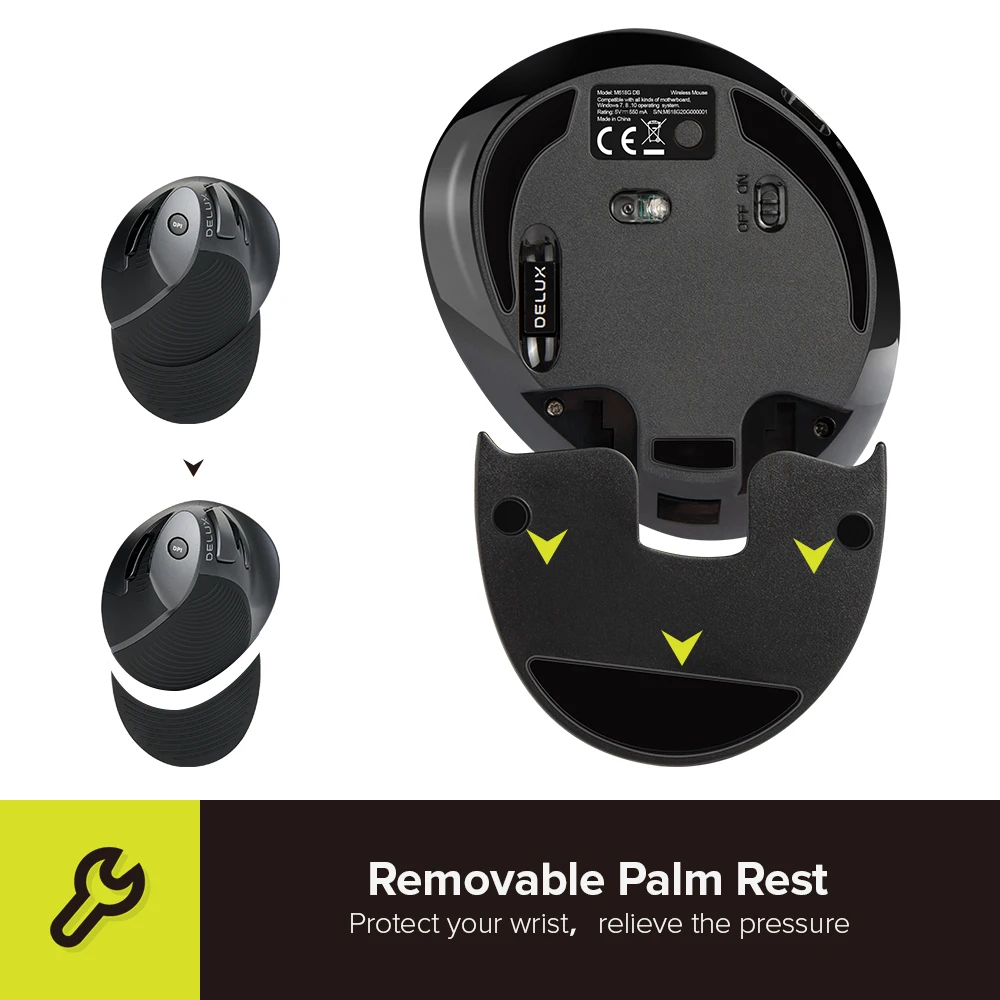 Mouse Vertical com Fio ou sem Fio Botões Ratos de Mão Direita Ópticos Ergonômicos Dpi Ajustável para pc Mac Escritório Delux-m618 - Imagem 5
