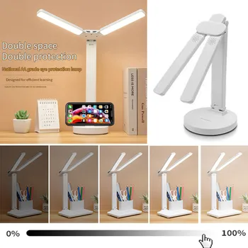LED Double head Desk Lamp 32PCS LED Lights Battery Operated Table Lamp with USB Charging Eye