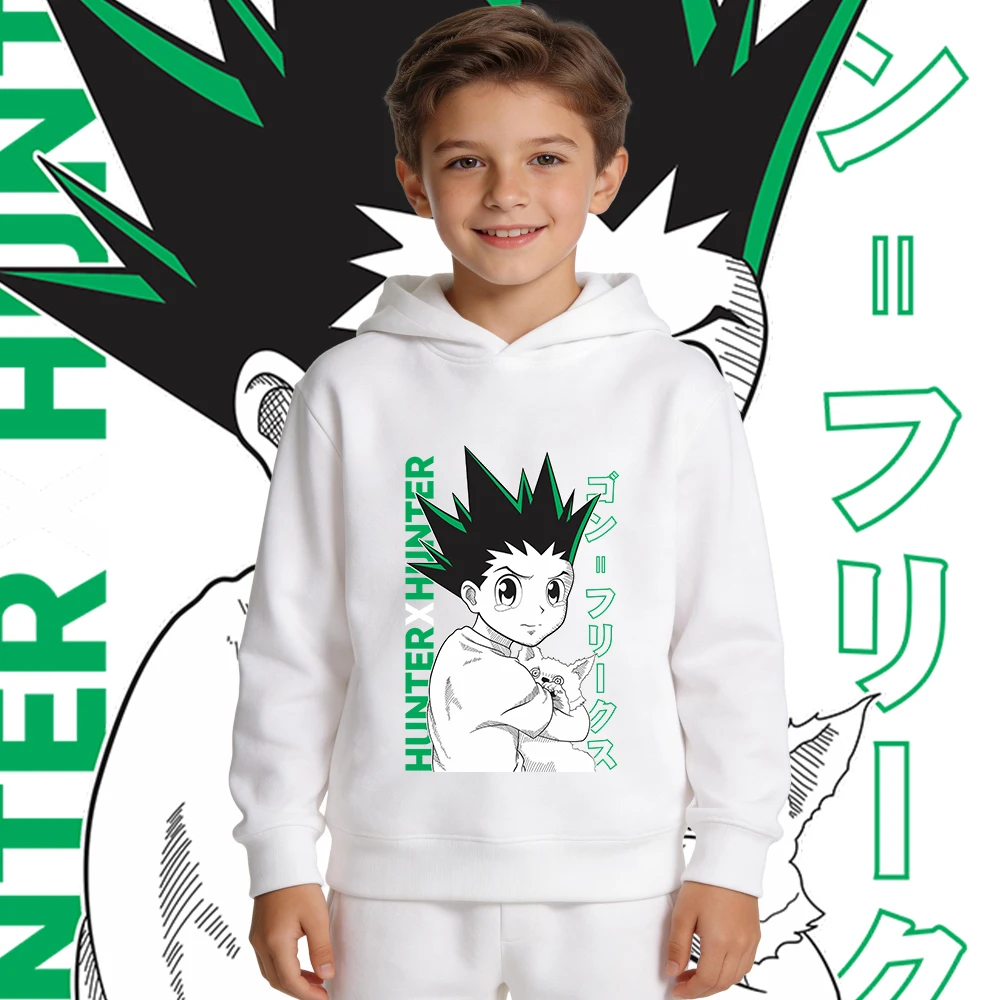 Hunter x Hunter Gon 프린트 애니메이션 키즈 소년 소녀 양털 후드 티 캐주얼 풀오버 따뜻한 가을 겨울 의류