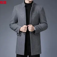 Thickened Woolen Men's Tuxedo Coat with Stand Collar for Wedding Banquet And Marital Ceremony in Winter Casual Loose Fit Windbre