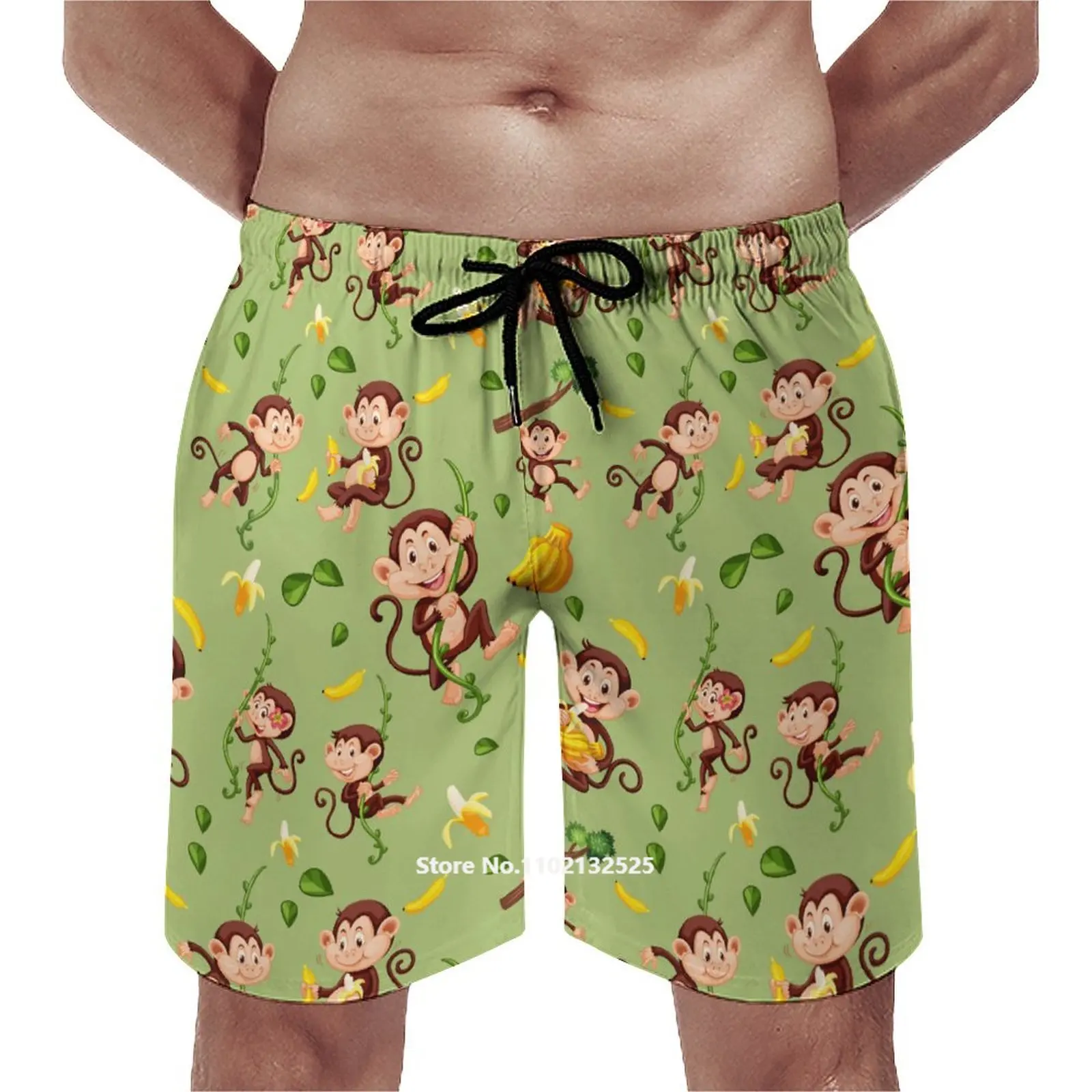 

Summer Banana Fruit 3D Printed Cartoon Monkey Men's Beach Shorts Quick Dry Street Style Pants