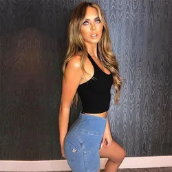 Melody wear senhoras shorts bonito high rise shorts denim luz azul elevador butt esportes super estiramento calções de ginásio