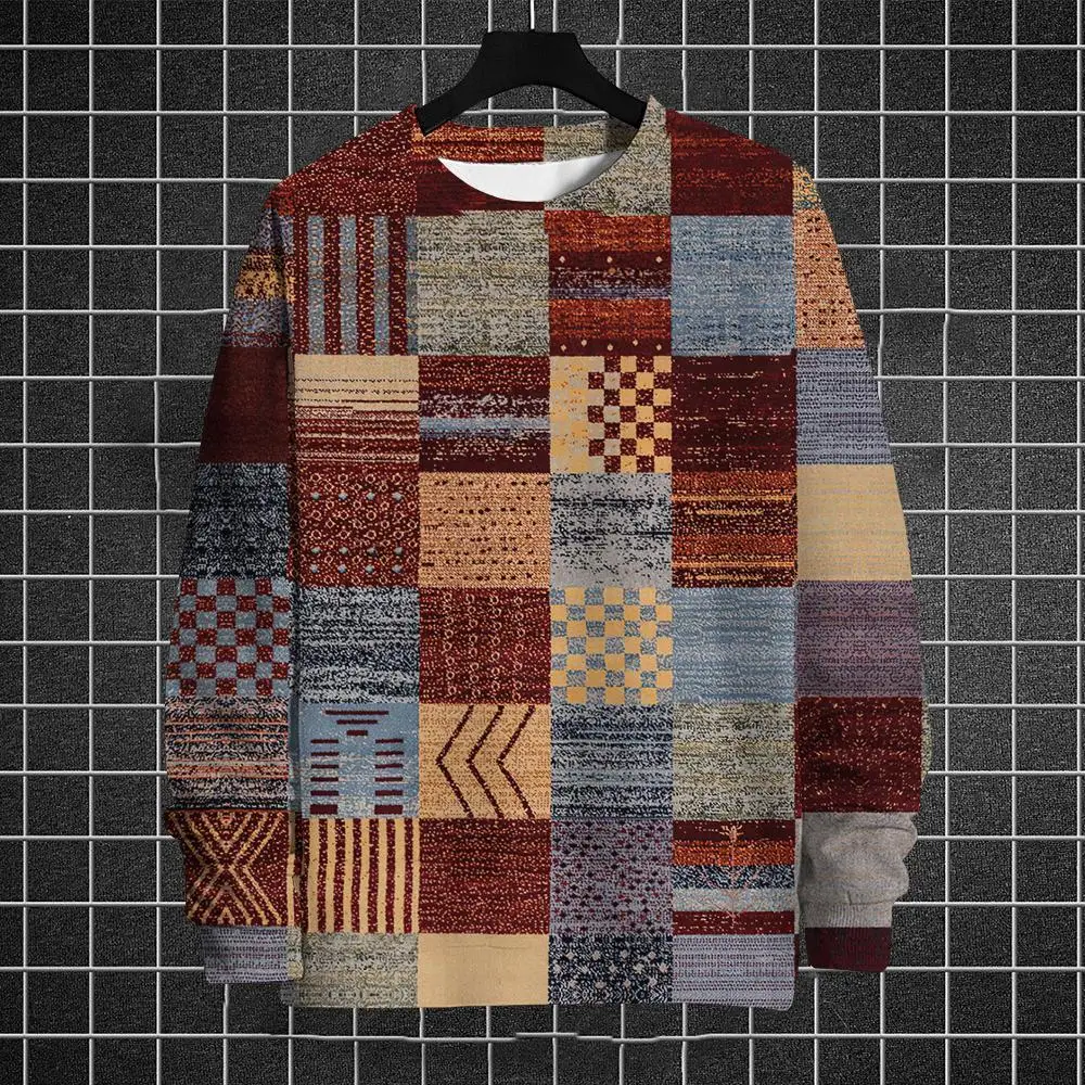 thumbnail image 1 of Suéter de otoño e invierno para hombre con estampado 3D de rayas de colores a cuadros, ropa informal deportiva de calle a la moda para hombre, 1 of 5