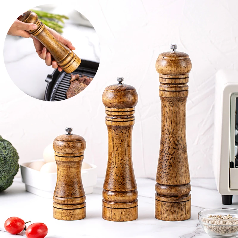 5/8/10 Inch Salt and Pepper Mills Solid Wood Spice Grain Grinder with Adjustable Ceramic Grinding Core Kitchen Tools Mills - Image 3