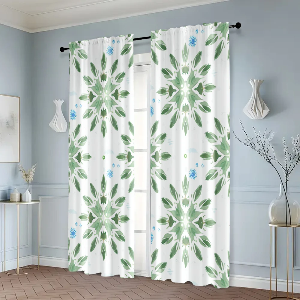 2pcs, Popular Curtains Boho Eucalyptus Leaf Pattern Polyester Easy Install (without rod) Decorations Clearance Perfect for 6