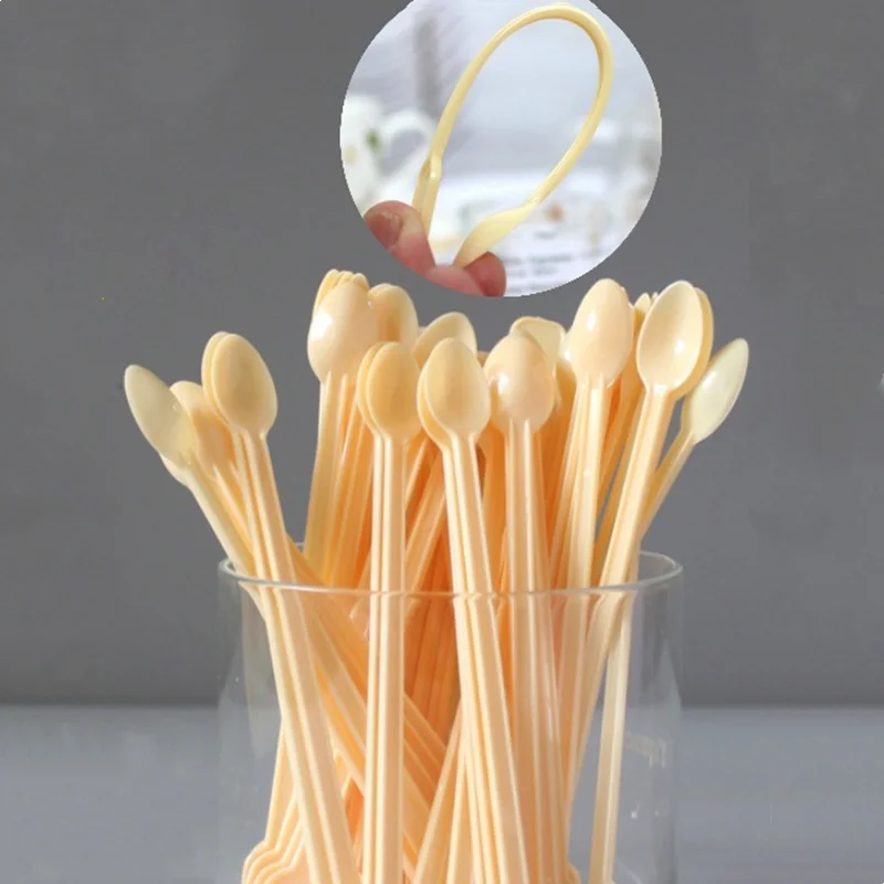 500/100Pcs Coffee Dessert Cake Spoons Plastic Spoon Safe Tea Coffee Ice Cream Stick Stirring Bar Disposable Spoons