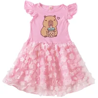 Vêtements Capybara mignons pour enfants, robe de soirée de mariage en dentelle, robes décontractées à manches courtes avec petit sac pour enfants 3