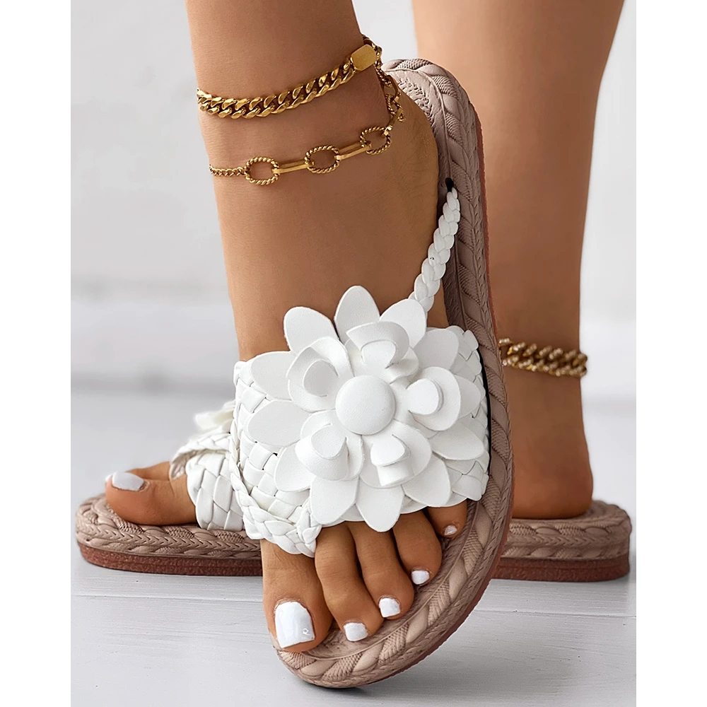 Fashion Women Floral Pattern Beach Flip Flops Slippers Lady Summer Casual Going Out Braided Toe Post Design Sandals Beach Shoes